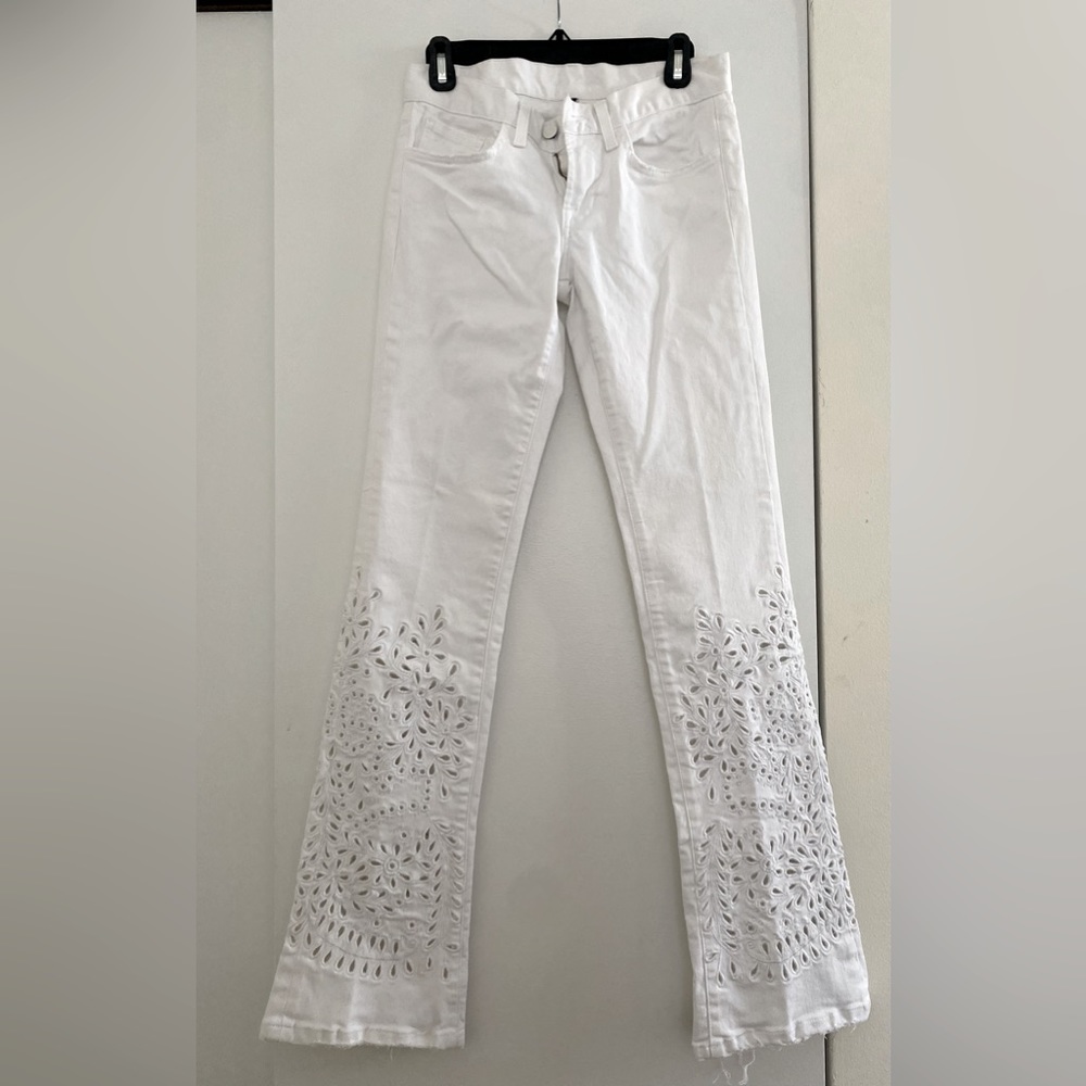 Ralph Lauren white detailed low rise jeans